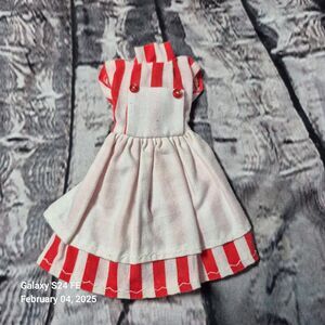 Barbie Red and White Striped Dress Whit Apron Attached Sailor Snap Back EUC
